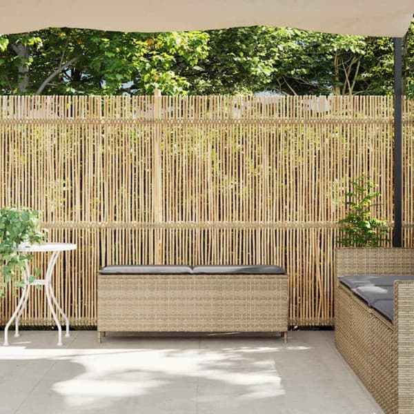 Trädgårdsbänk med beige dyna 110x30x40,5 cm flätad plast