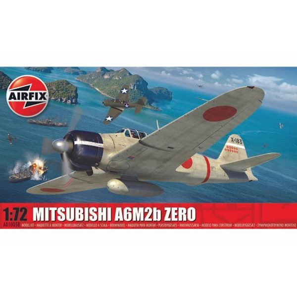 Militärflygplansmodell - AIRFIX - Mitsubishi A6M2b Zero - Unik färg Enfärgad