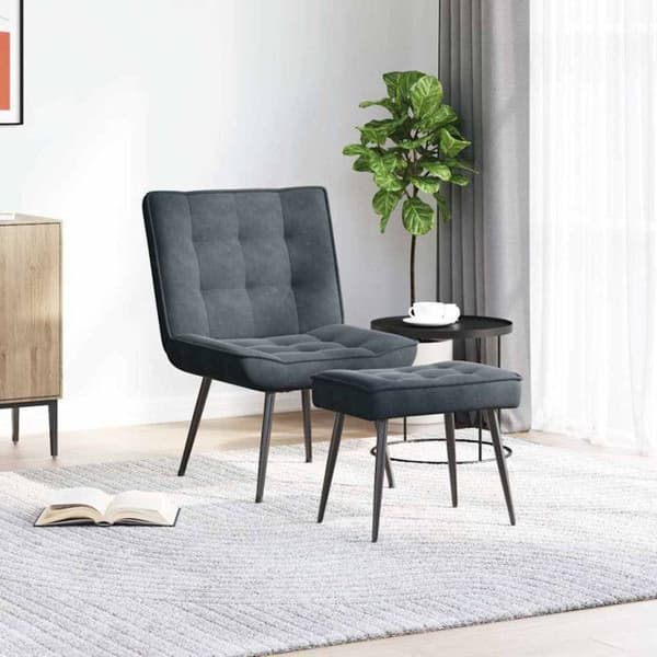 Relaxstol med pall Mörkgrå sammet