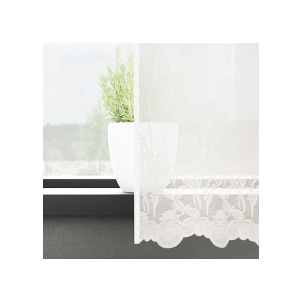 Blommönstrad spetsgardin - vidaXL - 120x500 cm - Vit - Polyester - Ljusfiltrerande - Flexibel installation Vit
