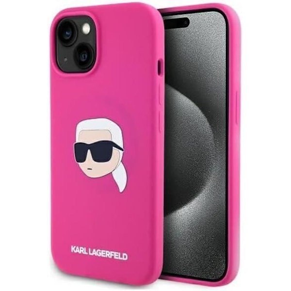 Coque iPhone 15 - Karl Lagerfeld - KLHMP15SSKHPPLF - Silikon - Fuchsia - Kompatibel med MagSafe fuchsia