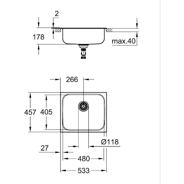 Diskbänk - Rostfritt stål - Inbyggd topp - GROHE K200 - 31719SD0