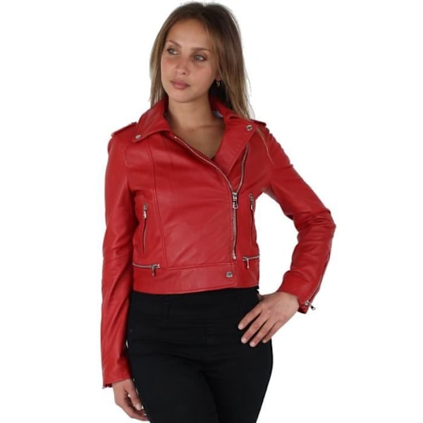 Blouson stil perfecto Oakwood Yoko i läder - Röd - Kvinna Röd XL