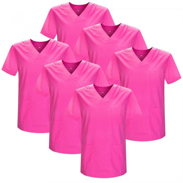 Misemiya - BZ-6-817 - Paket med 6 ENHETER - Unisex SANITÄR Jacka Medical Uniform V-ringad Tunika Scrub Top Fuchsia M