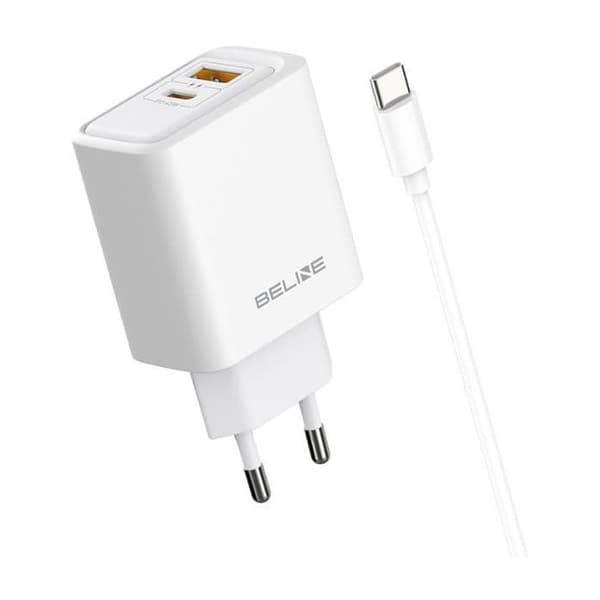 Laddare - Beline väggadapter 45 W GaN USB-A/USB-C + USB-C/USB-C-kabel BLN2CW45C vit
