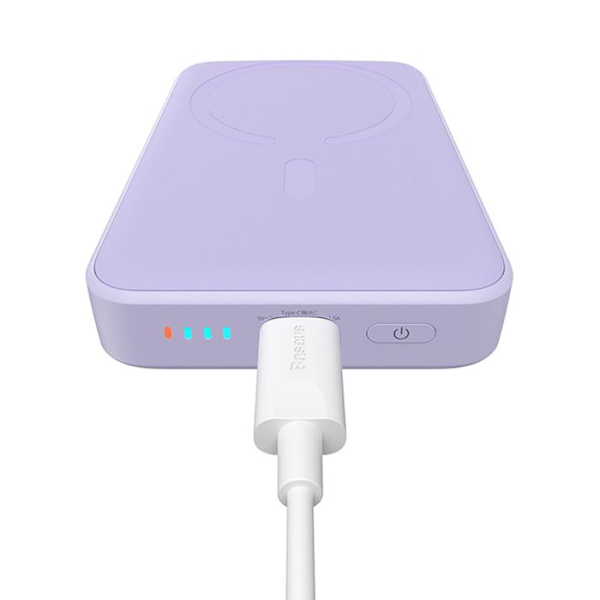 Baseus - Magnetic Mini externt batteri (PPCX110105) - USB-C, MagSafe, 10000mAh, 20W, med Type-C-kabel, 3A, 30cm - Lila
