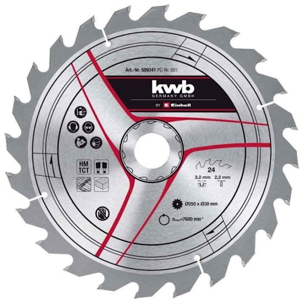 TCT sågblad för hårda och mjuka träslag - KWB - Ø 250 mm - 24 tänder