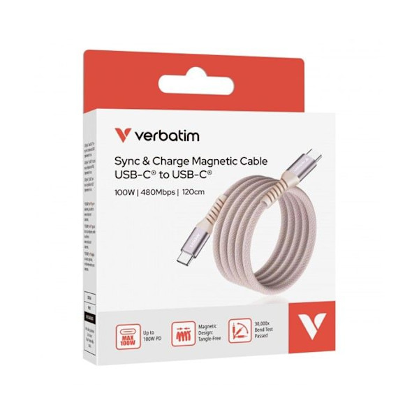 USB-C-kabel - VERBATIM - Synkronisering & Laddning - 100W - 120 cm - Rosa