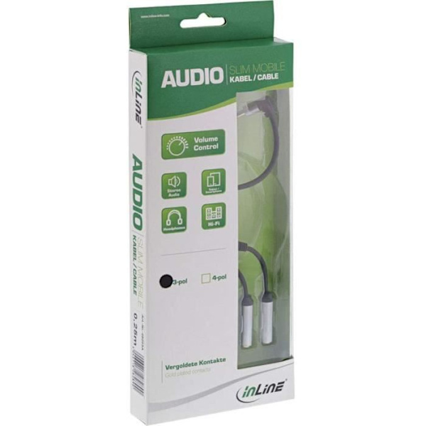 InLine Audio Y-kabel 3,5 mm jack till 2 BU jack med volymkontroll 0,25 m - 99253A