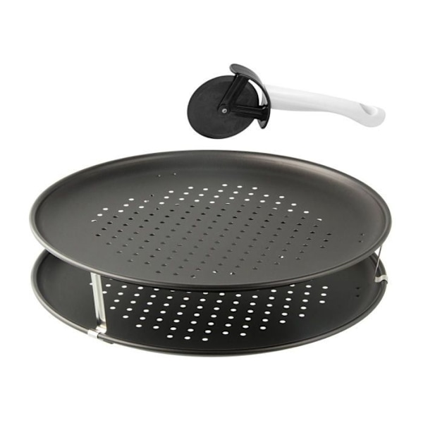 Pizzaplatta - Zenker - 7512 - 2 Perforerade Plattor - Pizzahjul - 32 cm i Diameter Svart