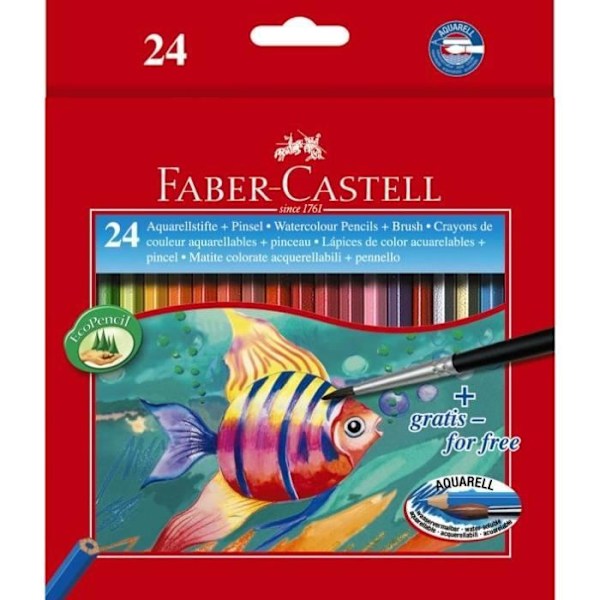 FABER-CASTELL Etui med 24 akvarellpennor + pensel - Blandade färger