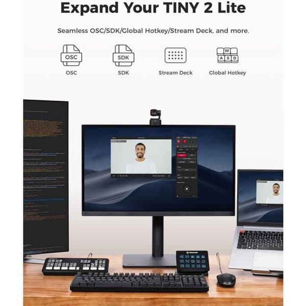 Webcam OBSBOT Tiny 2 Lite - 4K-webbkamera för PC, PTZ-webbkamera för streaming med 1/2-sensor, AI-följning, gestkontroll, 60 FPS, HDR, mikrofon
