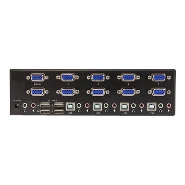 STARTECH 4-portars dubbel VGA USB KVM-switch med 2-portars USB 2.0-hubb - 4 dator(ar) - 1 lokal(a) användare(r) Svart