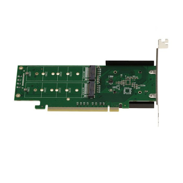 M2 PCIe 3.0 x16 styrkort för 4 M.2 NVMe M Key SSD:er. Hög och låg profil. ASM2824 chipset.