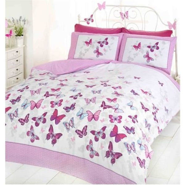 Butterfly Flutter påslakan och örngott - Rosa - Barn - 135 x 200 cm - Syntet - Sovrum rosa och vitt