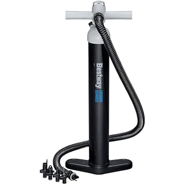 Manuell pump - BESTWAY - Luftslagverk™ - Högtryck - Bärbar - 5 adaptrar ingår Svart