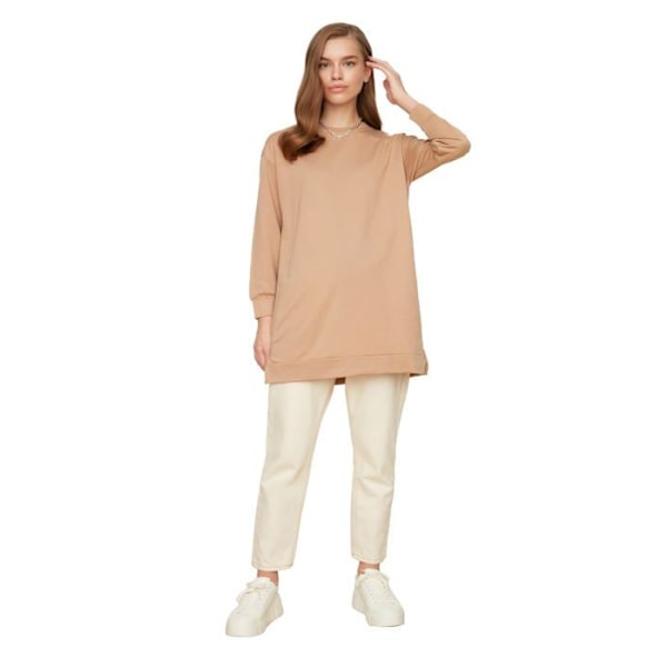 Trendyol Sweatshirt - TCTAW22TW0138 - Beige Stickad Sweatshirt Cykelkrage Basic träningsoverall för kvinnor Beige XL