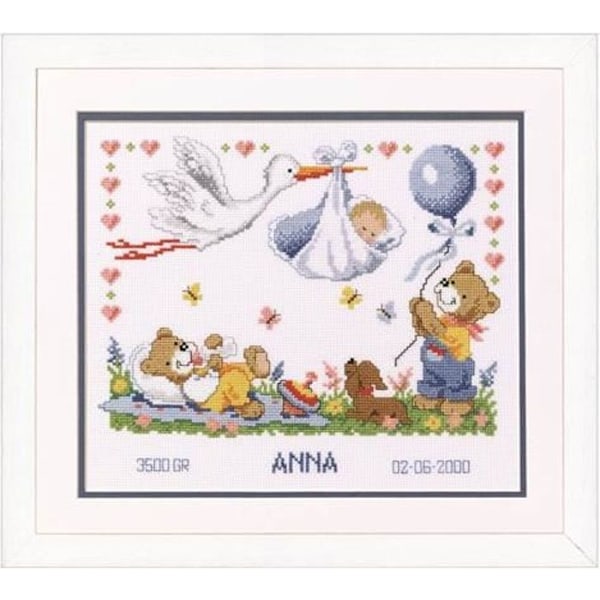 Korsstygnsbroderisats Birth Stork Anna