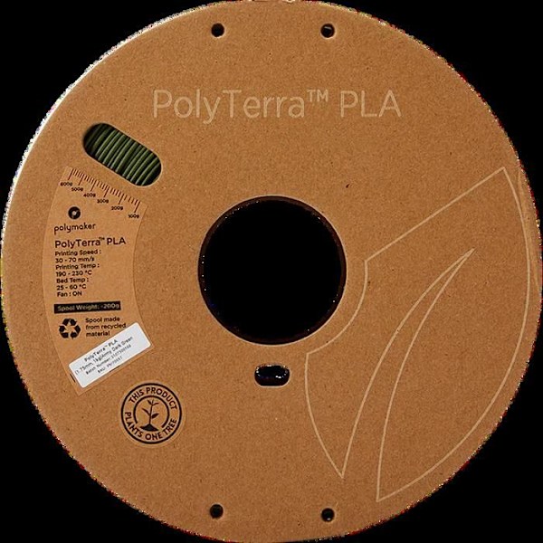 Polymaker 70957 PolyTerra PLA Filament låg plast, vattenlöslig 1,75 mm 1000 g mörk militärgrön 1 p