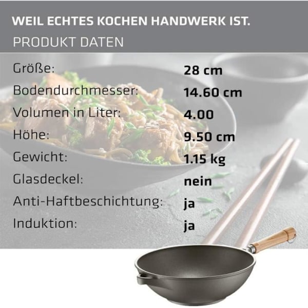 Wokpanna - Berndes - Veggi Wok Bonanza - 28 cm - 3-lagers non-stick - Trähandtag Svart