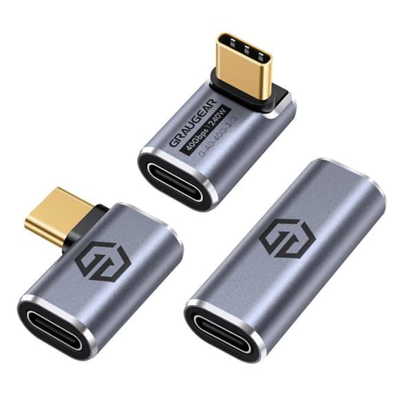 USB-C-adapter - GRAUGEAR - Paket med 3 - Överföring 40 Gbit/s - USB 4.0 - Dubbel sida