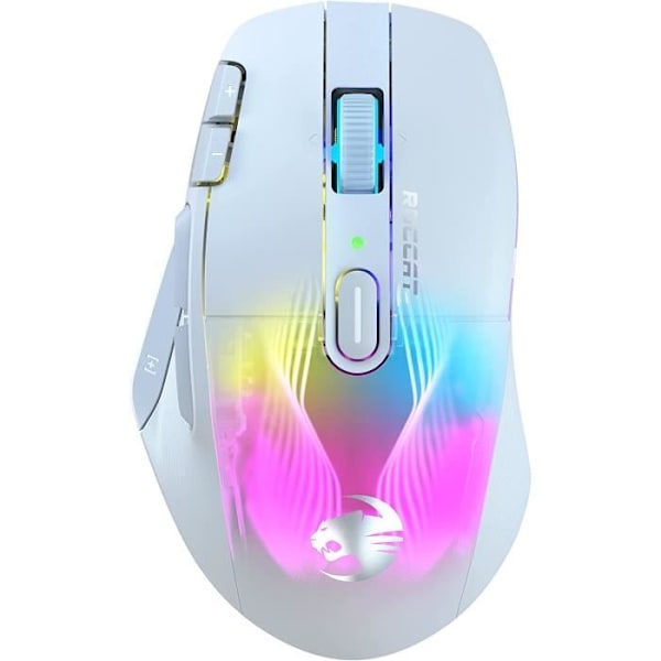 Roccat Kone XP Air – trådlös spelmus, 19K DPI optisk sensor, 100h batteritid, RGB-laddningsstation, vit