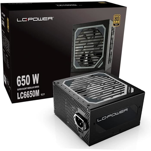 LC-POWER 650W PC-strömförsörjning, Helt modulär, Certifierad 80 Plus Gold, PSU Gaming, ATX, 5 års garanti, LC6650M