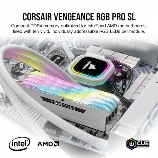 Corsair Vengeance RGB PRO SL Series 64 GB (4 x 16 GB) DDR4 3600 MHz CL18 RAM-minne - Vit - Quad Channel Kit