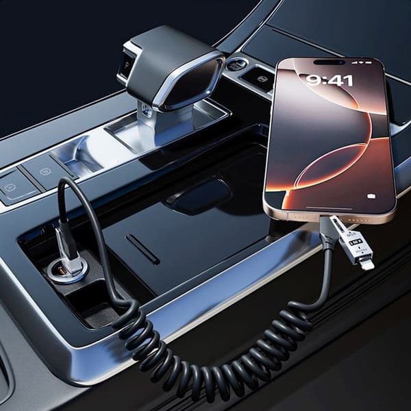 Spiral kabel 4 i 1 USB-A/USB-C - Lightning/USB-C - svart