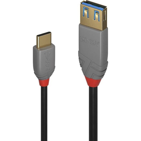 USB 3.1 Typ C till A-adapterkabel - LINDY - Anthra Line - Trippel skärmad - Guldpläterade kontakter