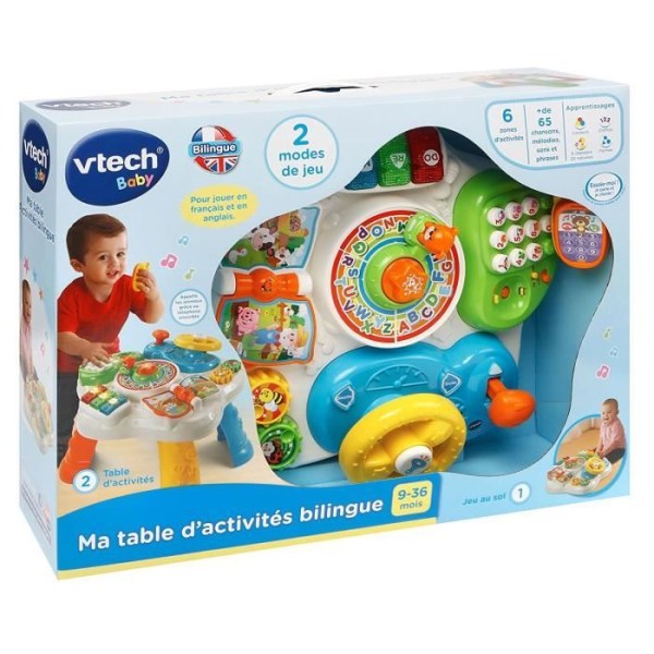 VTECH tvåspråkig aktivitetsbord - Mitt tvåspråkiga aktivitetsbord - Flerfärgad - 100 % tvåspråkig - 9 månader och uppåt