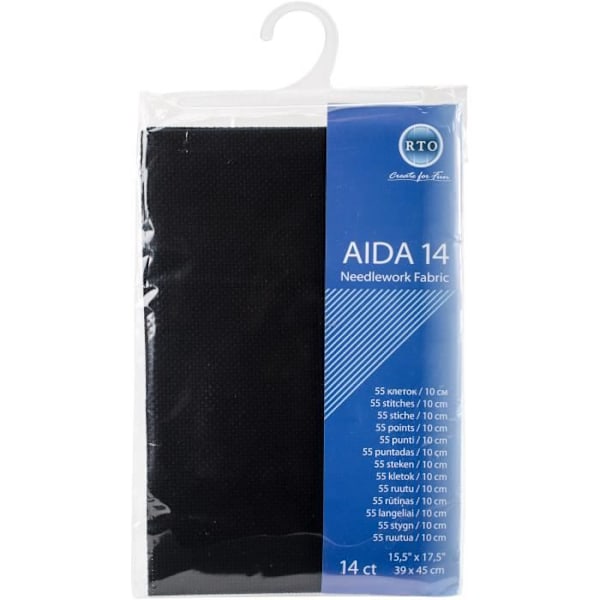 Tyg Aida - RTO - Aida 14 Count - Svart - 15.5" x 17.5" - 1 styck Svart