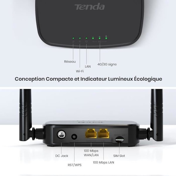 4G-router - TENDA - 4G03 Pro - WiFi 300 Mbps - 2 externa antenner - Plug-and-Play