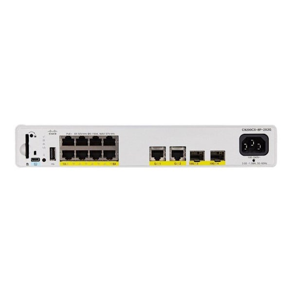 Switch - Cisco - Catalyst 9200CX - 8 portar - Hanterad - Kompakt - PoE+ 240W Grå