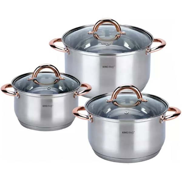 Spel av grytor - KINGHOFF - KH-1762 - Rostfritt stål - 6 element - Handtag i roséguld Rostfritt stål