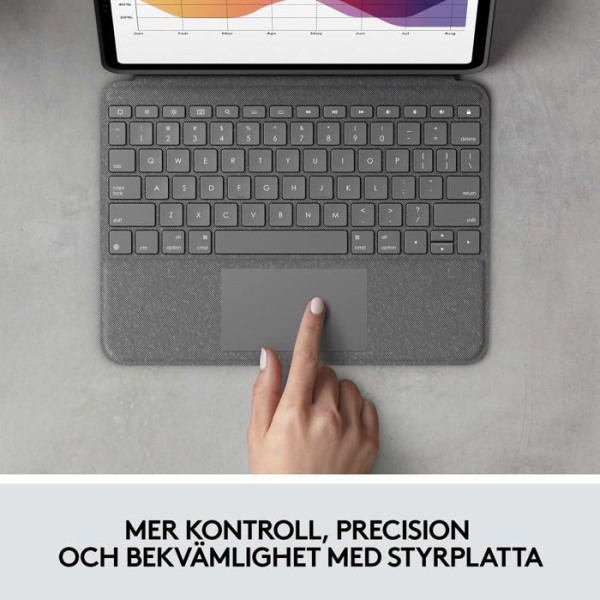 Logitech - 920-009966 - Folio Touch tangentbordsfodral för iPad Air 4:e/5:e generationen, 2020/2022, Pan Nordic QWERTY-tangentbord - Grå