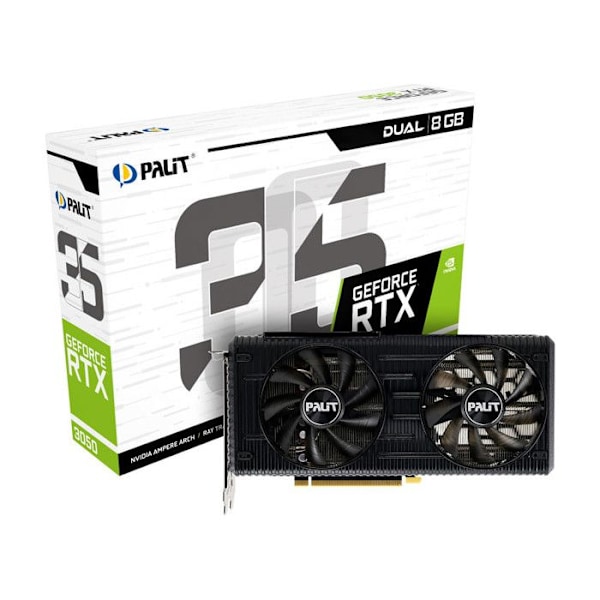 Palit GeForce RTX 3050 Dual 8GB GDDR6 grafikkort (NE63050019P1-190AD) Svart