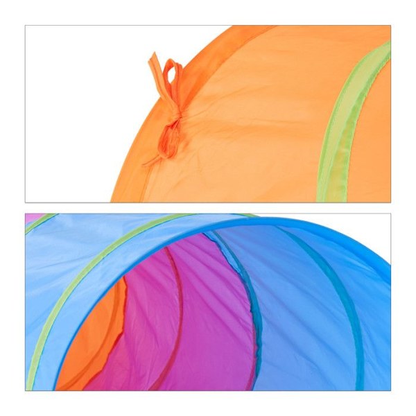 Relaxdays Colorful Play Tunnel Kids Pop Up-tält Utomhusleksak Solid Crawling Tunnel Tält Tjej Pojke, Färgglad Orange, lila, blå