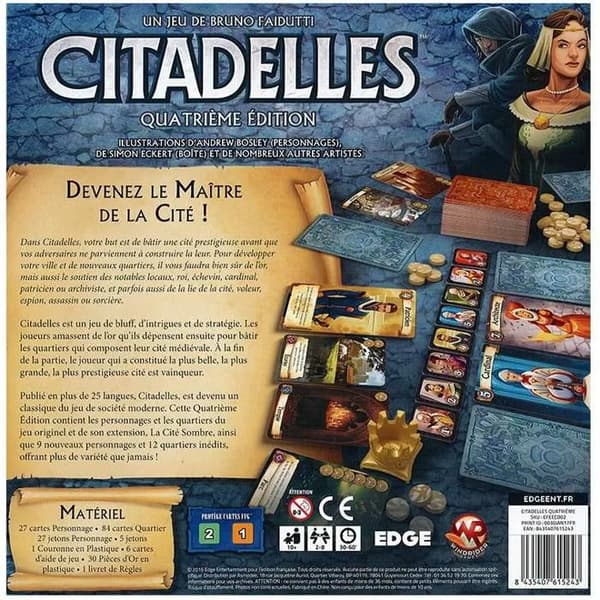 Asmodee Citadelles - 4:e upplagan, bluff- och strategispel (2-7 spelare, 10+, 30 min) blå/beige/brun