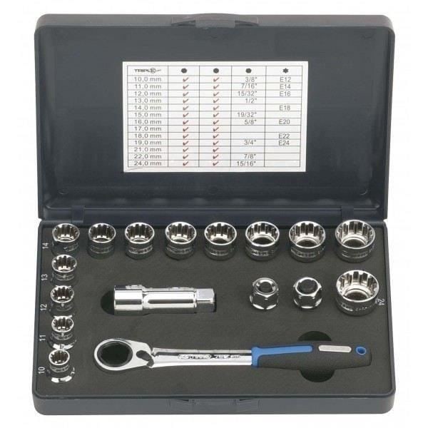 Sockelset - KS TOOLS - Go Through - 17 delar - 12 poäng - Inkluderar spärr och förlängning