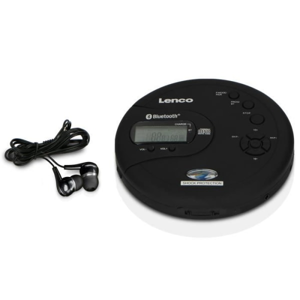 Bärbar Bluetooth CD/MP3-spelare med stötskydd Lenco CD-300BK Svart