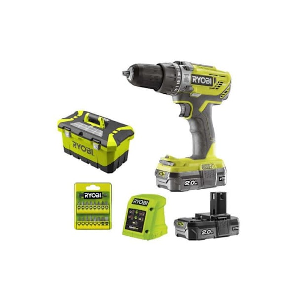 RYOBI 2-växlad 18V OnePlus borrhammare - 2 LithiumPlus 2,0Ah batterier - 1,5Ah R18PD3-220T snabbladdare