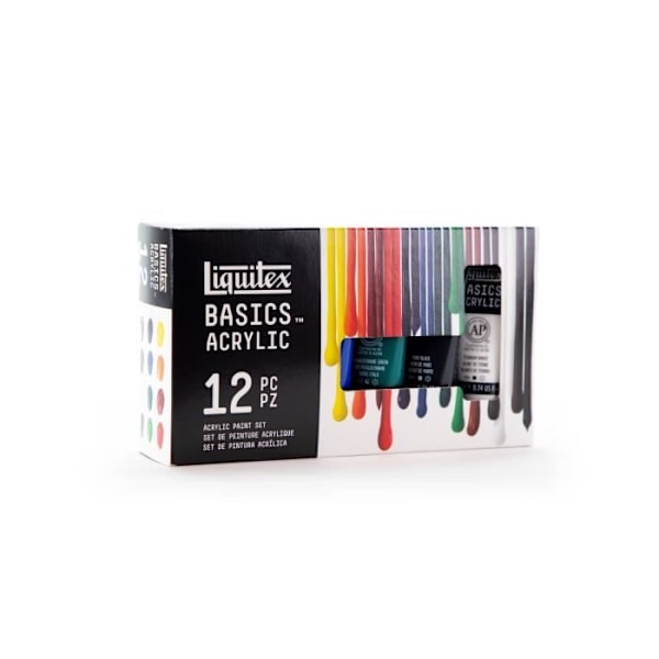 Akrylfärg - LIQUITEX - Set med 12 tuber 22 ml - 12 färger - Matt finish - Nivå studie 12 olika färger