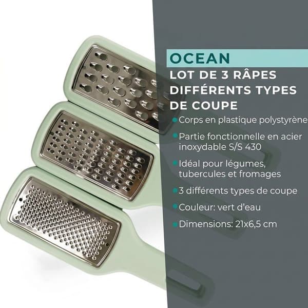 Set av 3 manuell grönsaksrivare Fackelmann OCEAN Grågrön