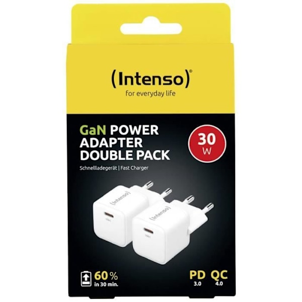 Intenso W30C GaN USB-laddare - Modell W30C GAN - Max utström 3A - USB-C® GaN-kontakt