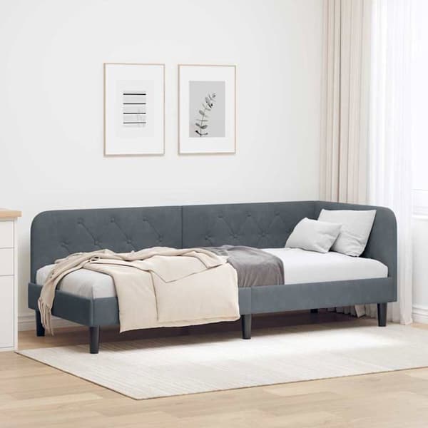 Vinkelsängram i sammet - vidaXL - Mörkgrå - 80x200 cm - L-format design - Mångsidig bäddsoffa - Ribbram Mörkgrå