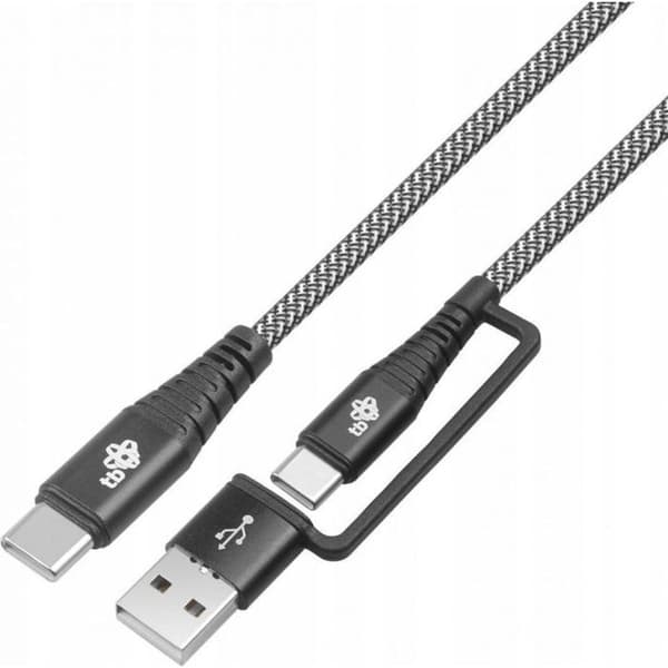 TB USB-C till USB-C 2-i-1 kabel 1,2 m med USB-A lock — Svart