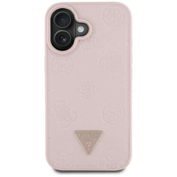 Coque Guess Grained Hot Stamp Peony Triangle Logo MagSafe för iPhone 16 (rosa)