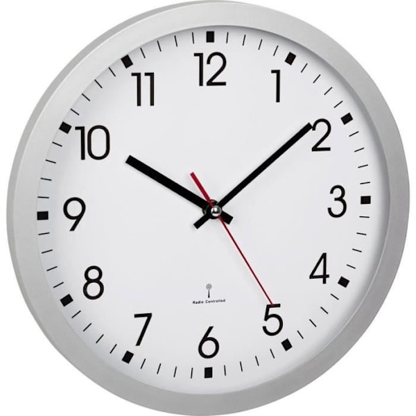 Väggklocka - TFA - Modell 60.3522.02 - Diameter 30 cm - Färg silver och vit - Inomhus pengar