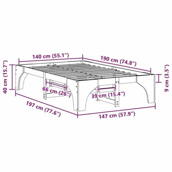 vidaXL Sängram Vit 140 x 190 cm Massivt furu 872993